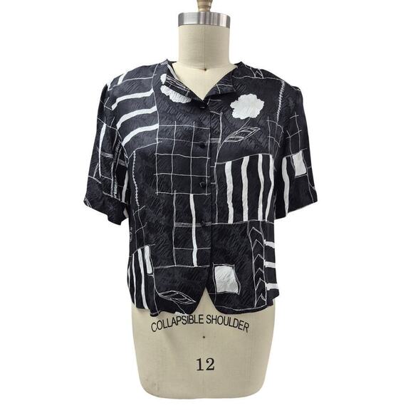 VTG DONCASTER 100% Silk Skirt/Blouse Set Black & White Sz 16 NWOT - Picture 3 of 9